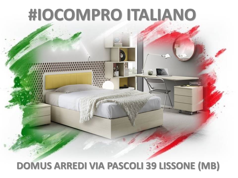 cameretta  con letto con testata imbottita e contenitore